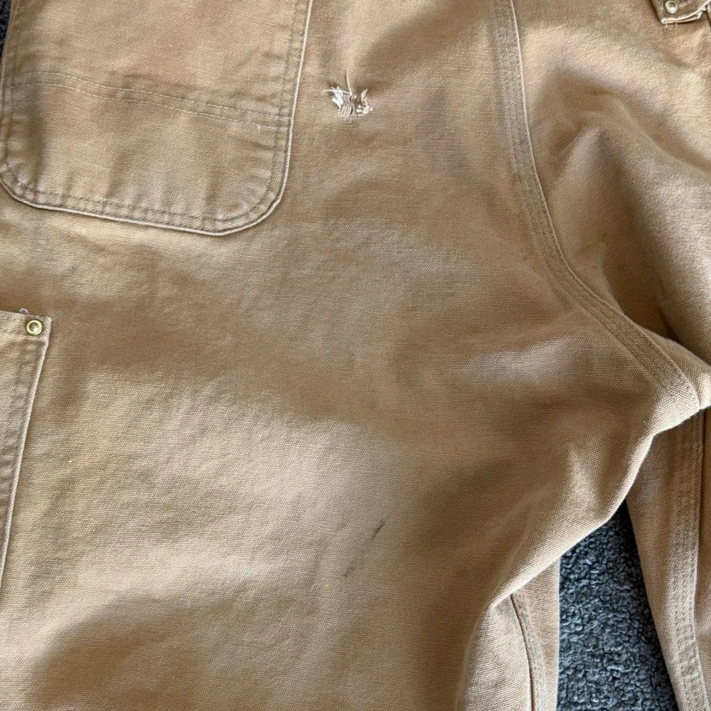 Vintage 1990 USA Carhartt Men Duck Bib Double Logger R01 Brown 44x30 Distressed